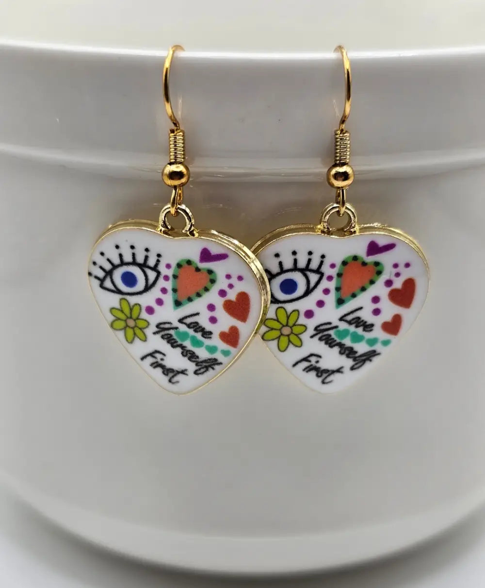 Gold Plated Hand-Painted Heart Earrings