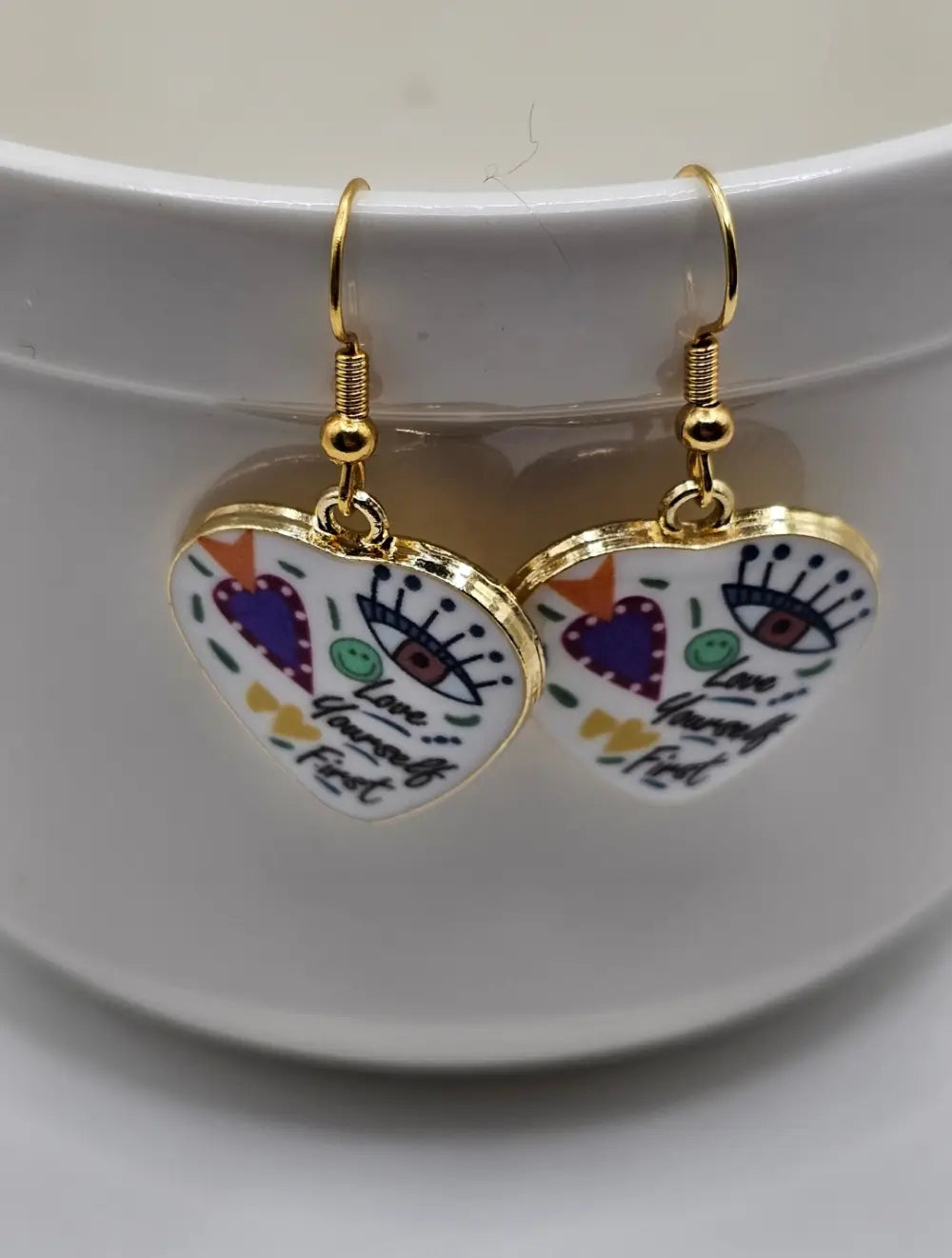 Gold Plated Hand-Painted Heart Earrings