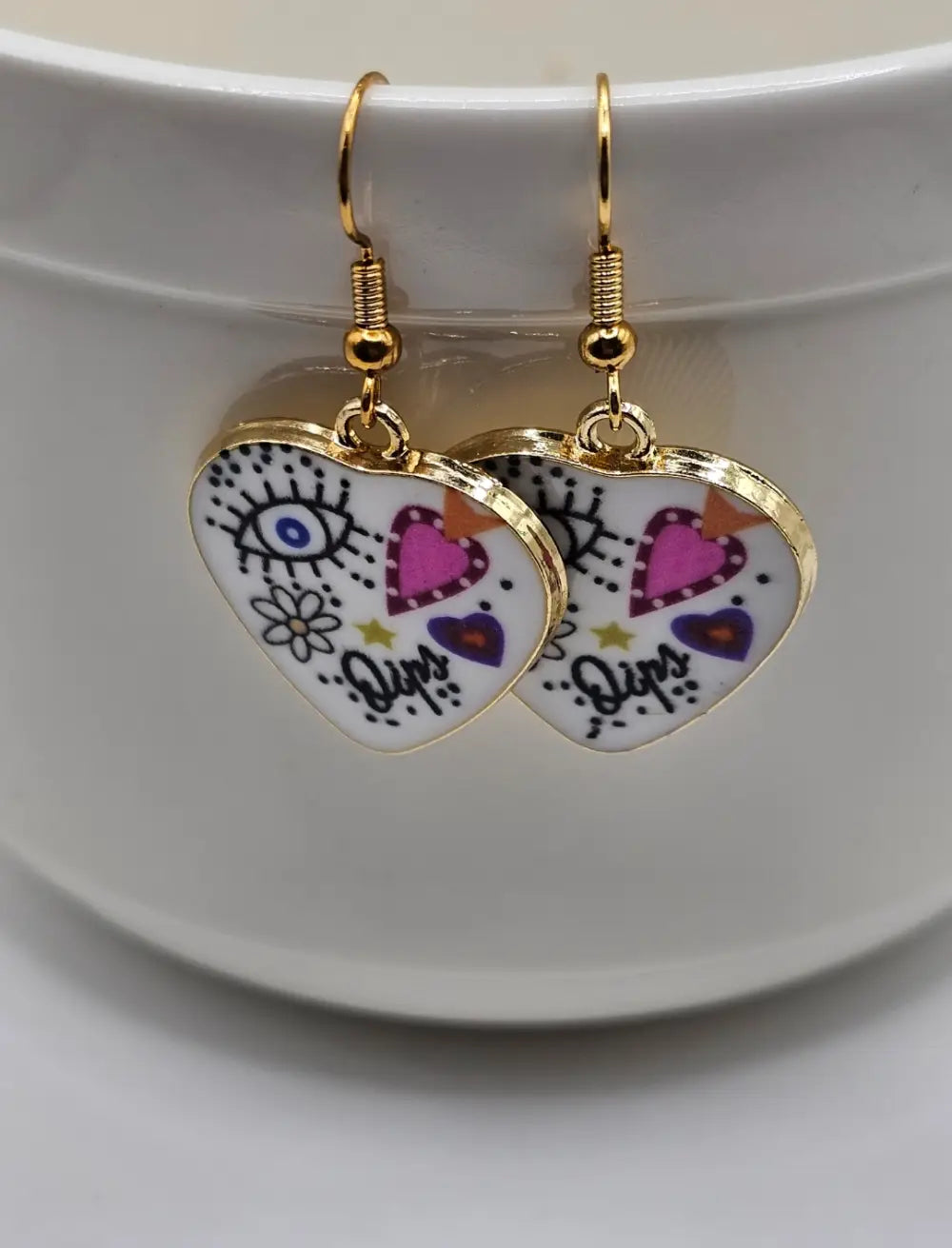 Gold Plated Hand-Painted Heart Earrings