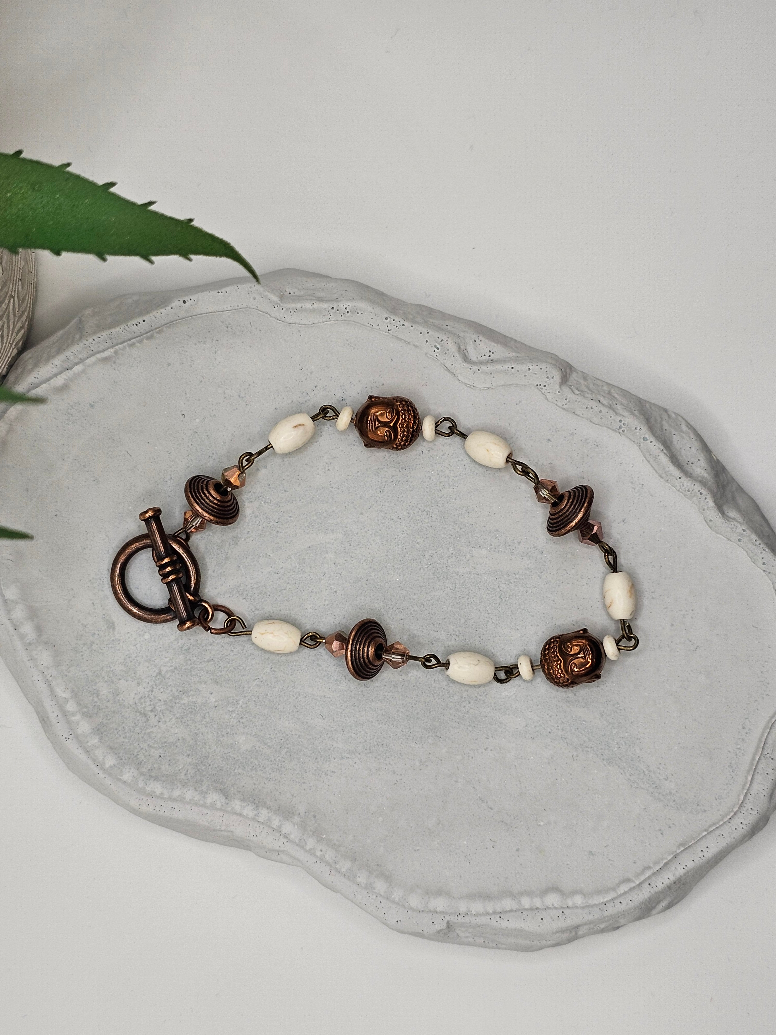 Bronzed copper and mixed  beaded  bracelet