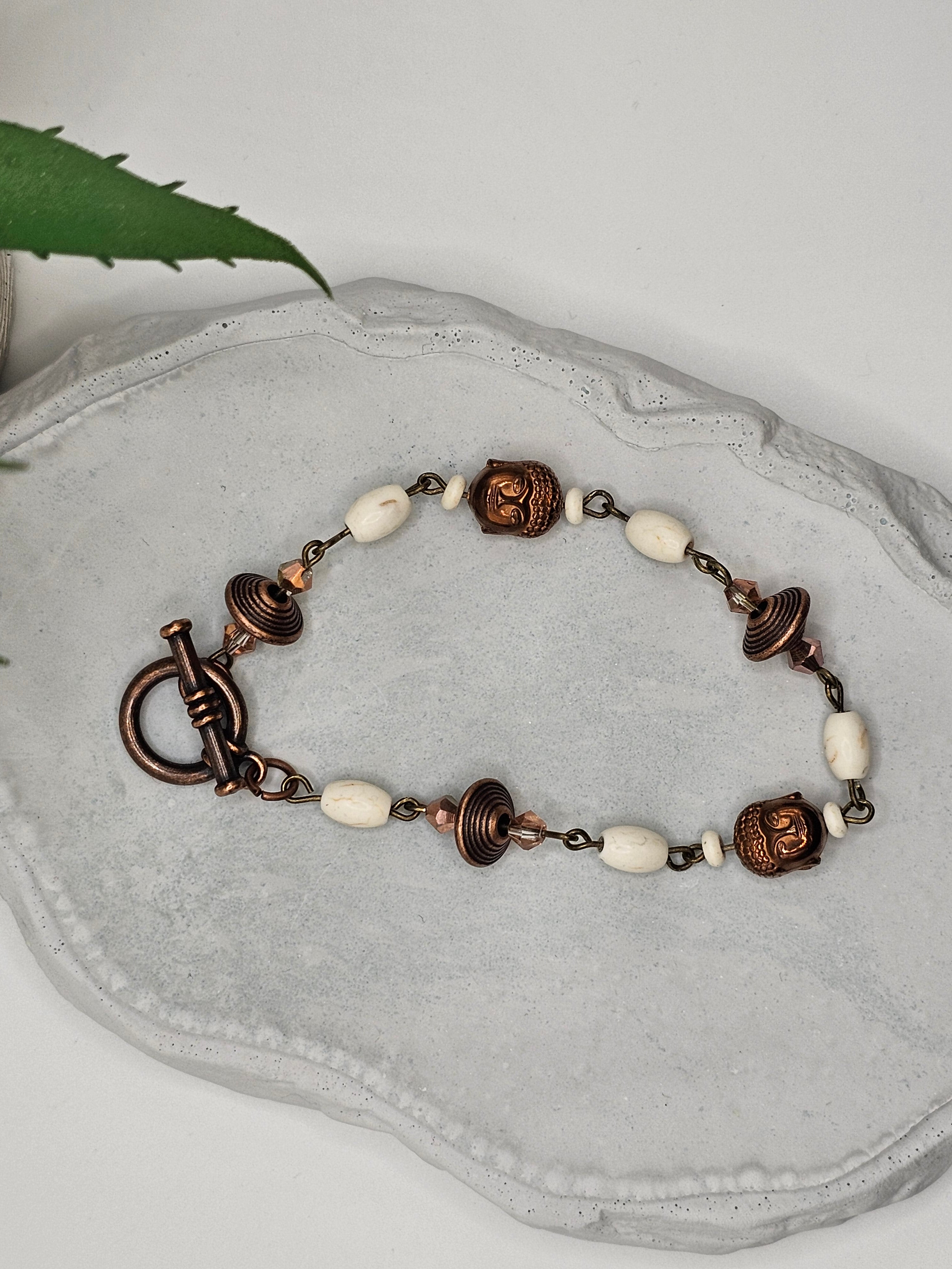 Bronzed copper and mixed  beaded  bracelet